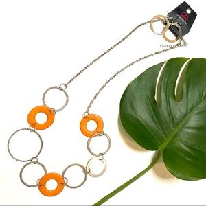 Orange & Silver Necklace & Earrings Set